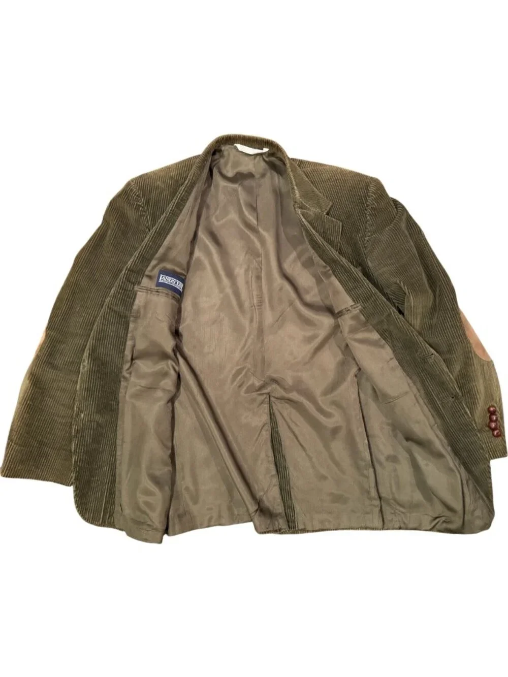 Lands' End Corduroy Sport Coat Blazer Men's 42R Olive Green Elbow Patch USA Made